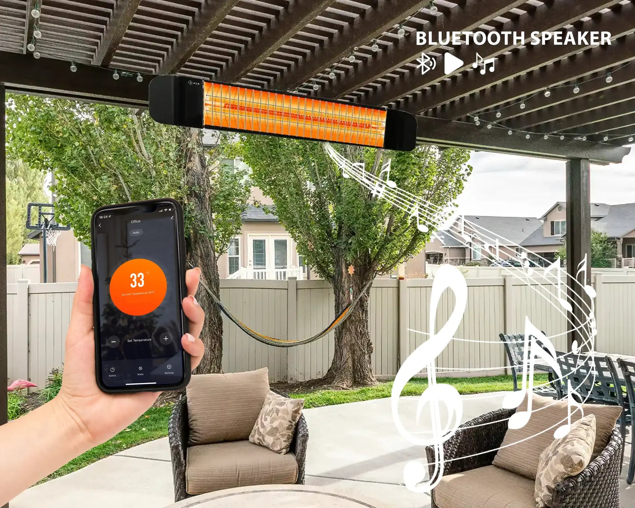 Sona Vybe 2400W Smart Wi-Fi Infrared Patio Heater With Bluetooth Speaker